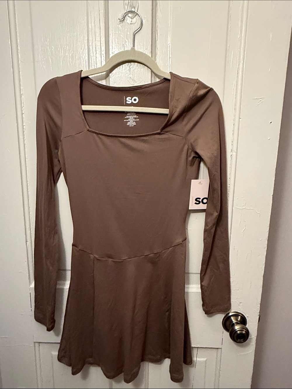 SO Brown Long-Sleeve Fit-and-Flare Dress